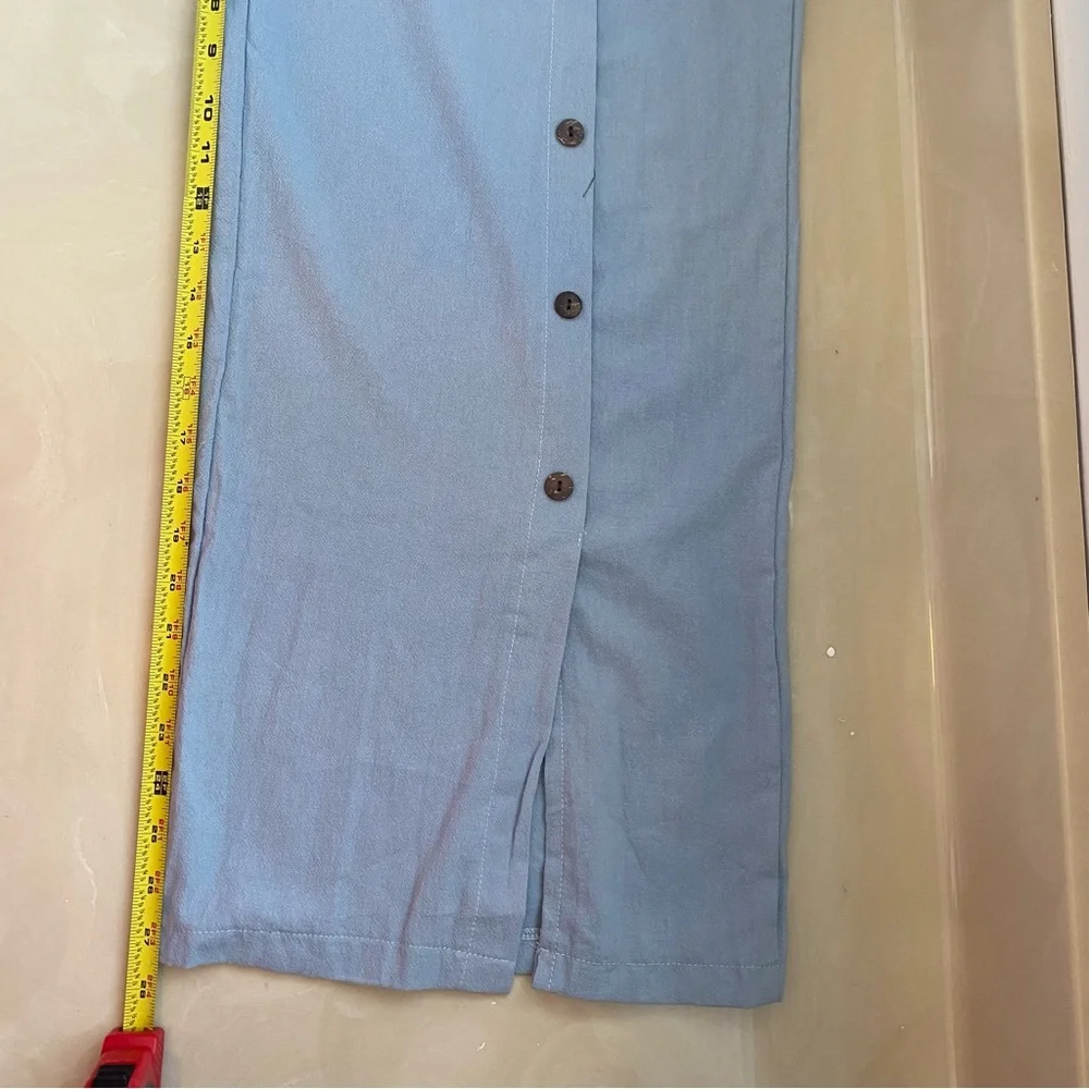 NWT light blue cotton wide leg flowy pants and blouse set with button detail - Picture 4 of 7